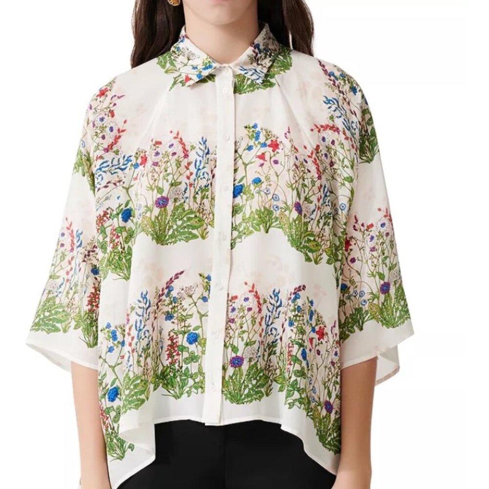 NWOT Maje Silk Floral-Print Blouse One Size Fits All